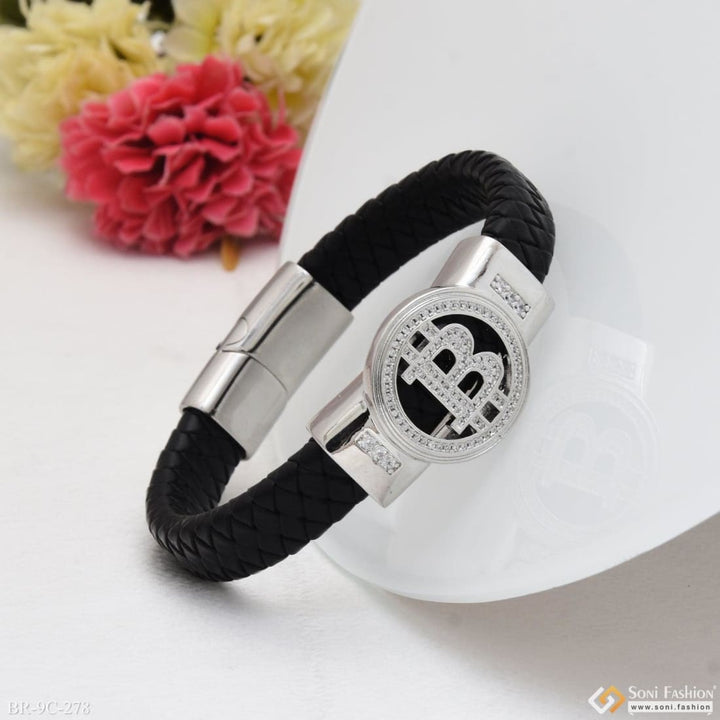 B letter with diamond delicate design silver & black color