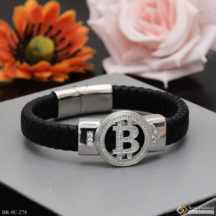 B letter with diamond delicate design silver & black color