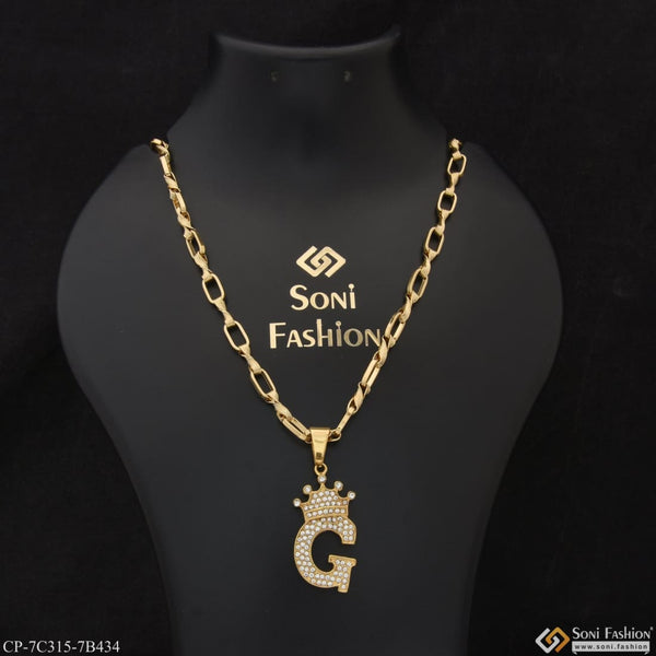 G letter with diamond fashionable design chain pendant combo