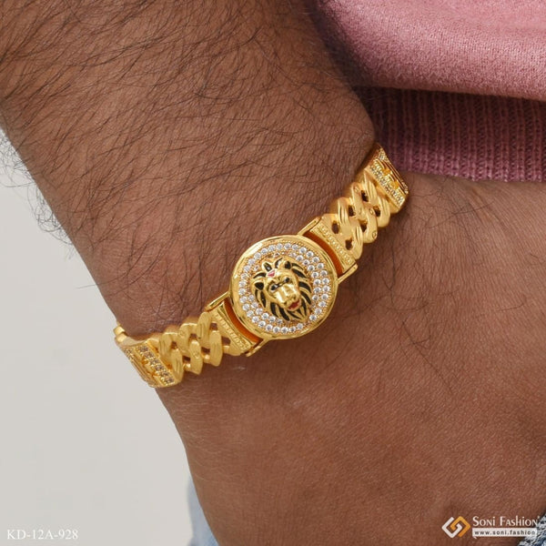 Gold bracelet with lion head - Lion with Diamond Classic Design Kada Bracelet for Men