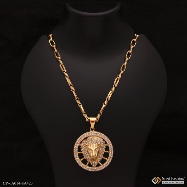 Lion With Diamond Delicate Design Gold Plated Chain Pendant