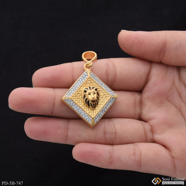 Lion With Diamond Extraordinary Design Gold Plated Pendant