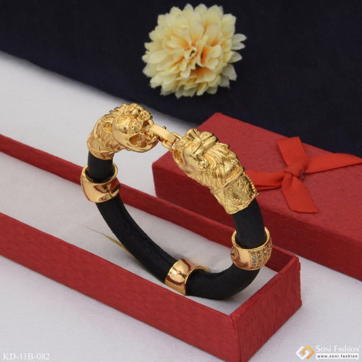 Gold plated lion head bracelet kada for men with latest design and high quality craftsmanship