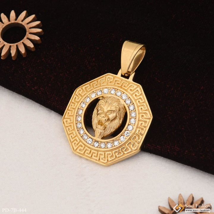 Lion with diamond sophisticated design gold plated pendant