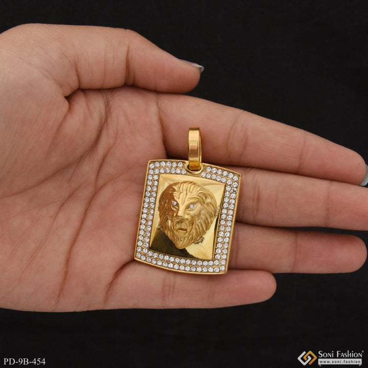 Lion with diamond sophisticated design gold plated pendant