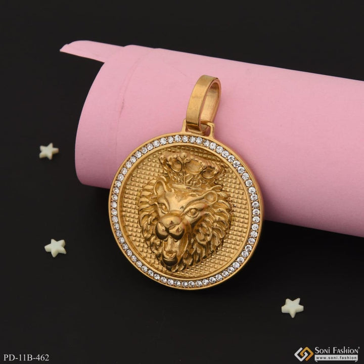 Lion with diamond sophisticated design gold plated pendant