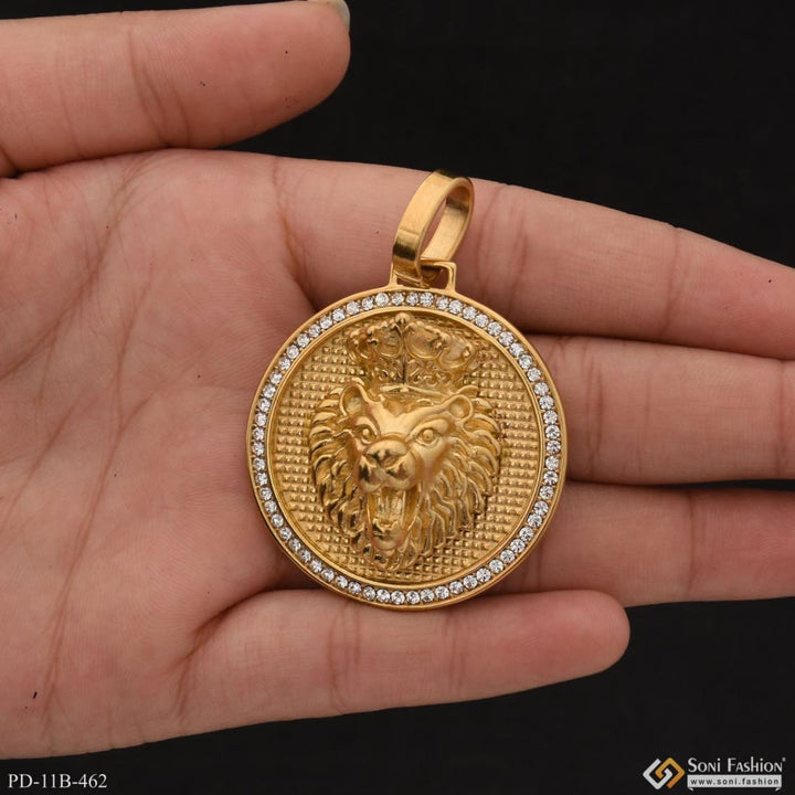 Lion with diamond sophisticated design gold plated pendant