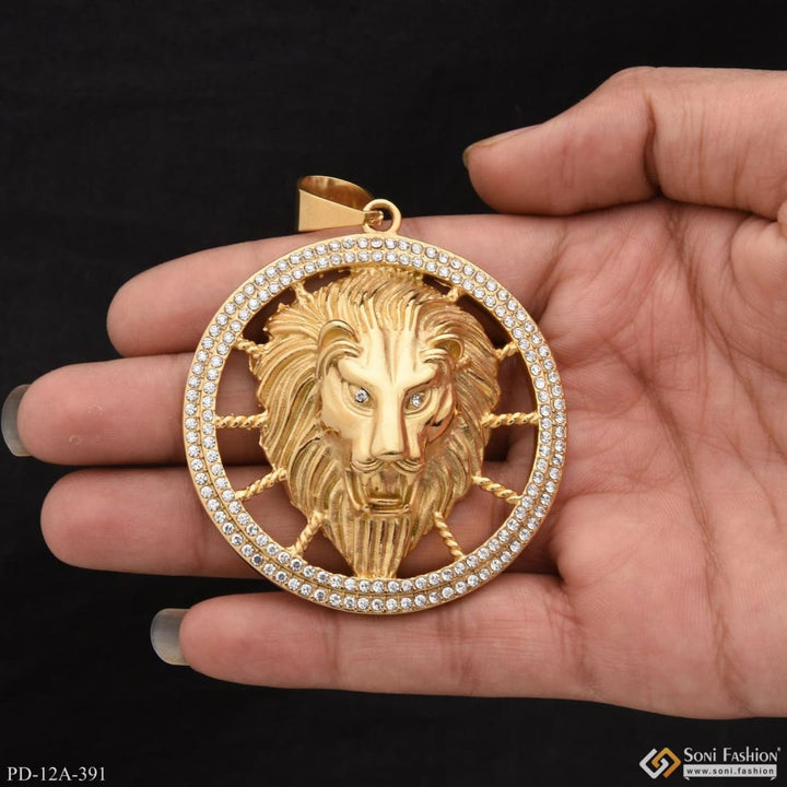 Big lion diamond stainless steel pendant premium-grade gold