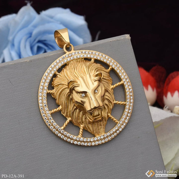 Big lion diamond stainless steel pendant premium-grade gold