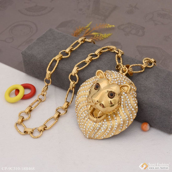 Big Lion Face With Diamond Funky Design Chain Pendant Combo