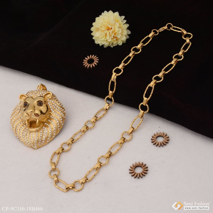 Big Lion Face With Diamond Funky Design Chain Pendant Combo