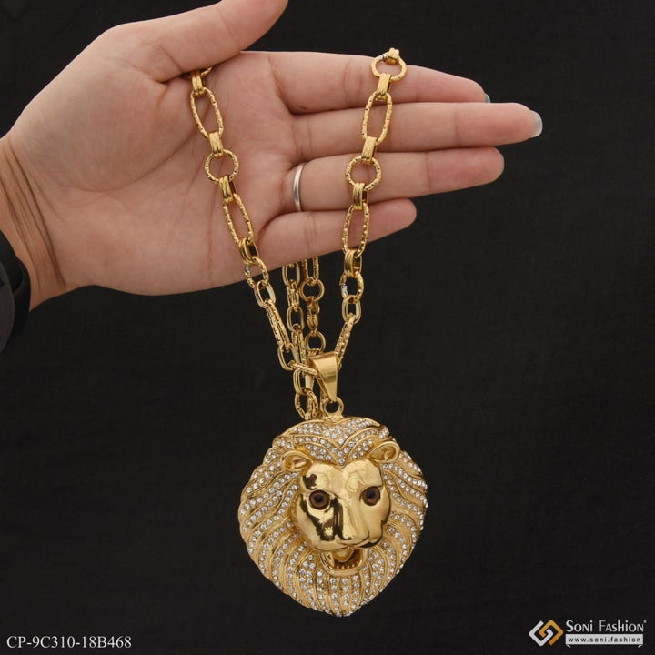 Big Lion Face With Diamond Funky Design Chain Pendant Combo