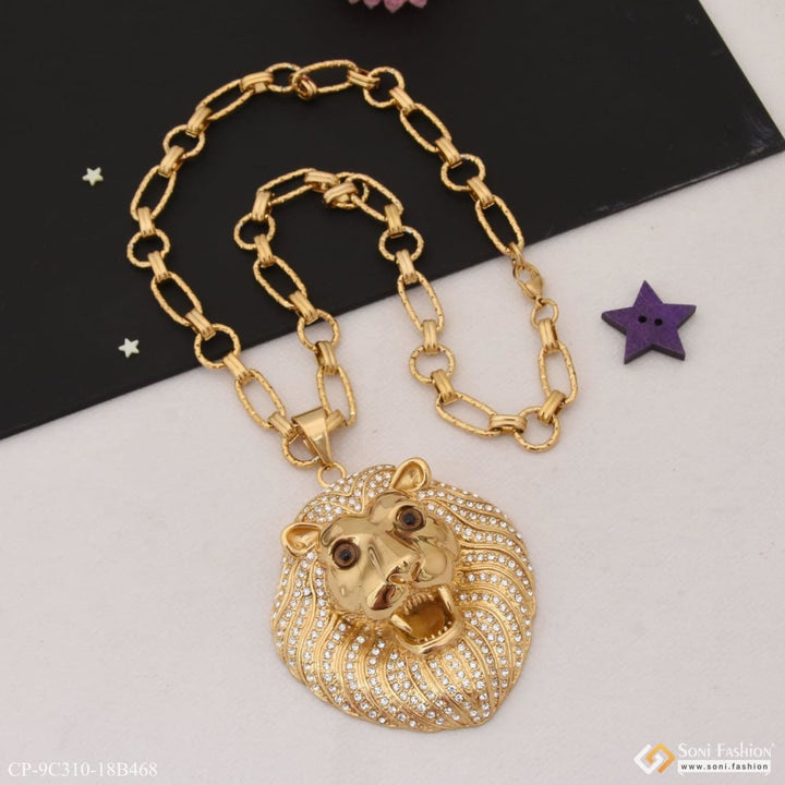 Big Lion Face With Diamond Funky Design Chain Pendant Combo