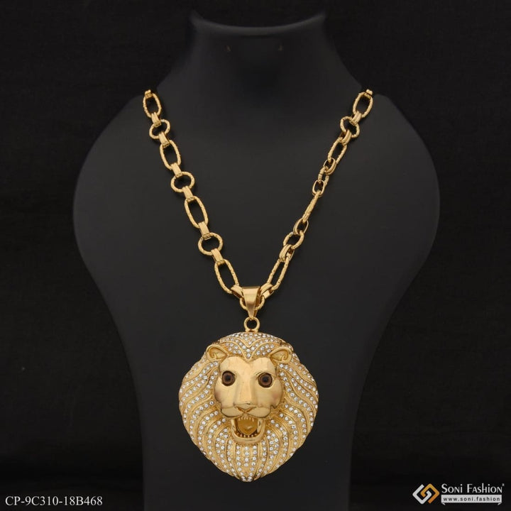 Big Lion Face With Diamond Funky Design Chain Pendant Combo