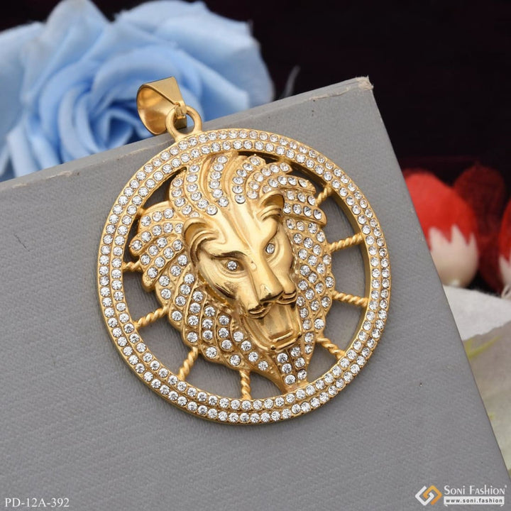 Big lion fully-diamond stainless steel pendant gold plated