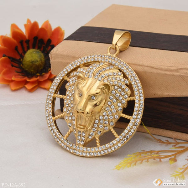 Big lion fully-diamond stainless steel pendant gold plated