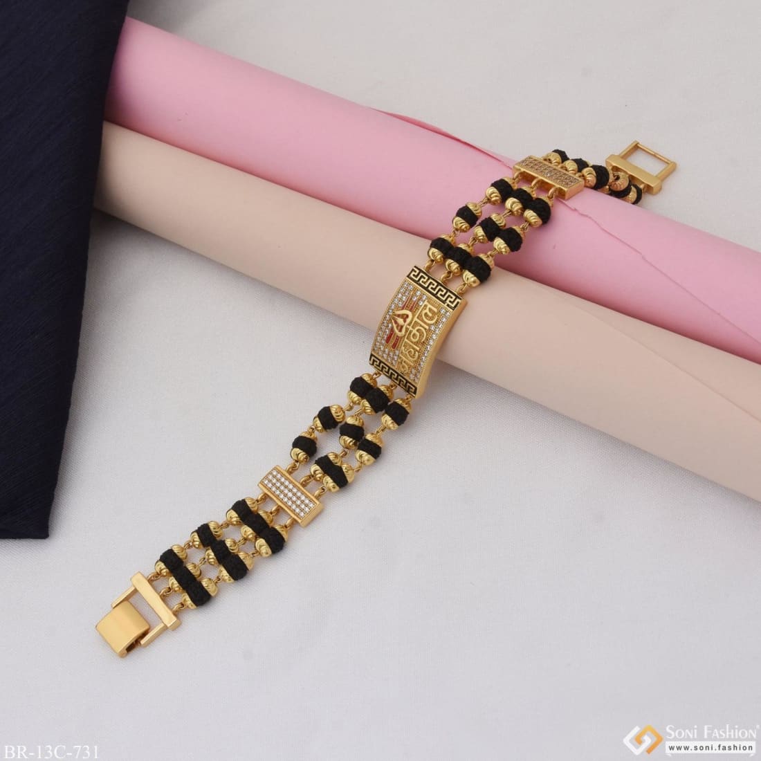 2 Line Artisanal Design Gold Plated Rudraksha Bracelet for Men - Style B872  – Soni Fashion®