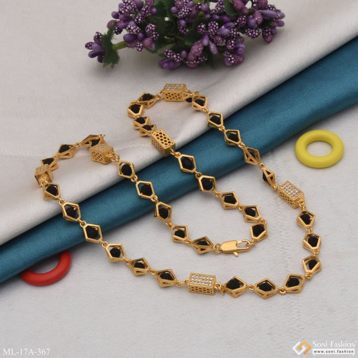 Gold plated bracelet with black stones from Style A367 Gold Plated Mala for Men