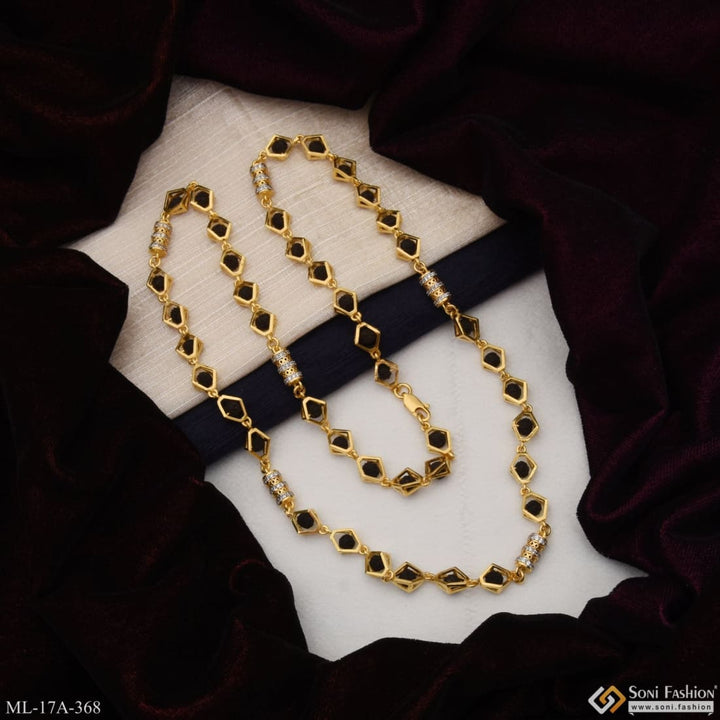 Gold plated mala with black stones in velvet bag - Style A368