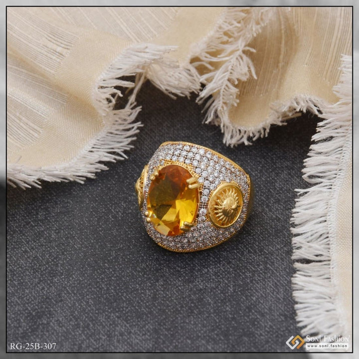 Gold plated yellow sapphire and diamond ring for men