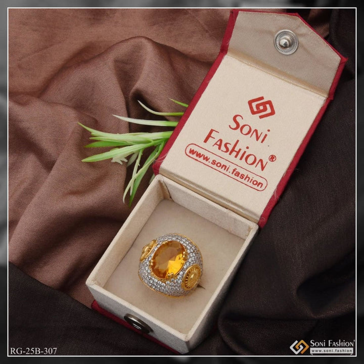 Gold plated yellow sapphire and diamond ring in box, Style B307