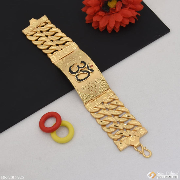 Gold plated bracelet with red rubber ring - Om Casual Design Premium-Grade Quality for Men