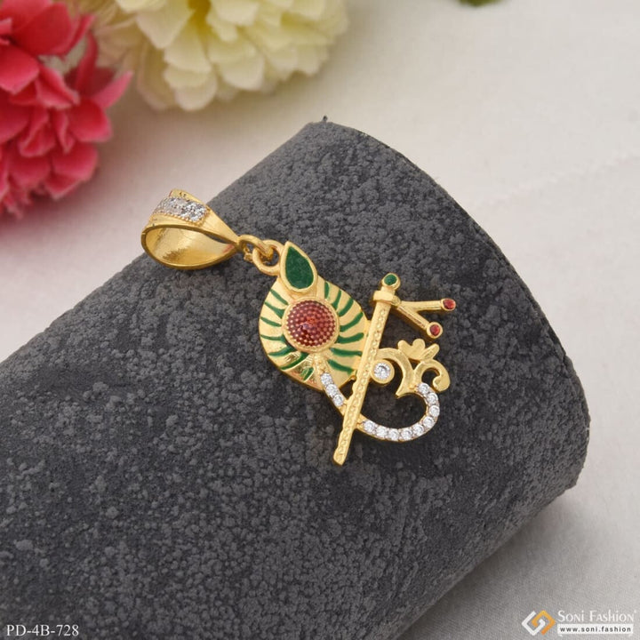 Om With Diamond Attention-getting Design Gold Plated