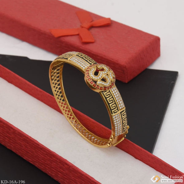 Om Diamond Bracelet Kada Graceful Design Gold Plated