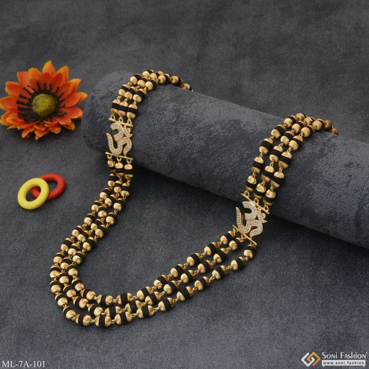 Om With Diamond Glamorous Design Gold Plated Rudraksha Mala