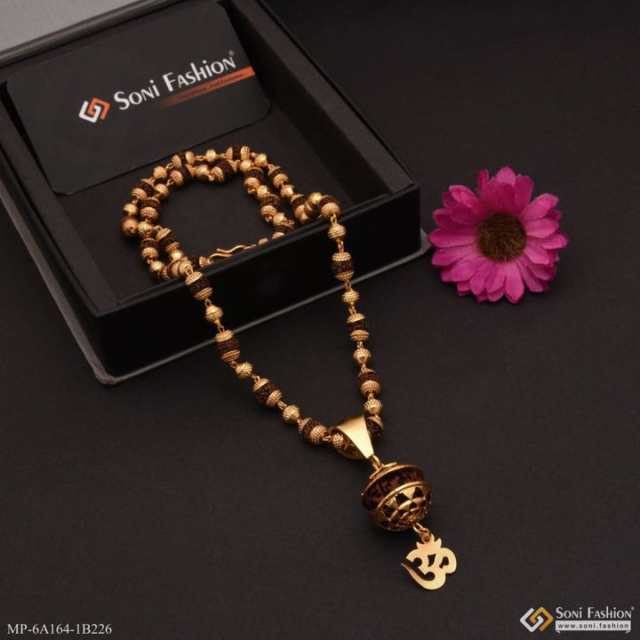 Om With Paro Unique Design Gold Plated Rudraksha Mala