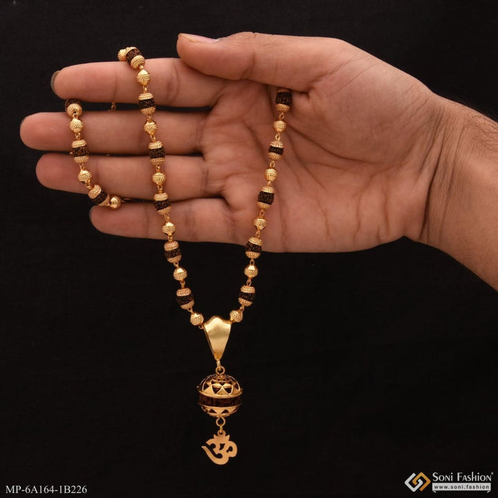 Om With Paro Unique Design Gold Plated Rudraksha Mala