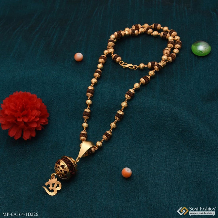 Om With Paro Unique Design Gold Plated Rudraksha Mala