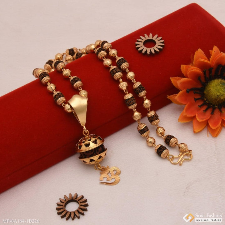 Om With Paro Unique Design Gold Plated Rudraksha Mala