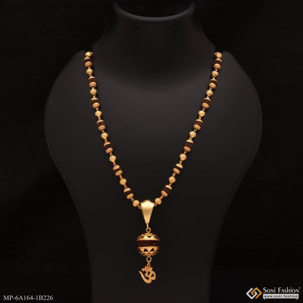 Om With Paro Unique Design Gold Plated Rudraksha Mala