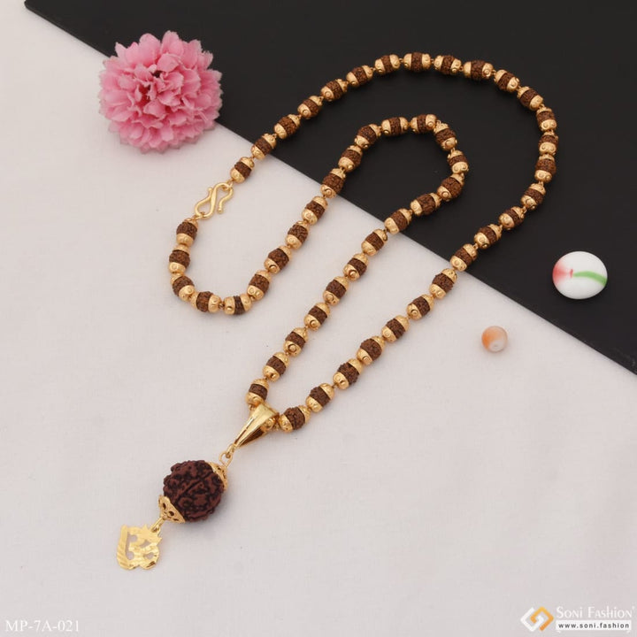 Gold plated necklace with flower pendant - Om With Paro Fancy Design Gold Plated Rudraksha Mala Style A021