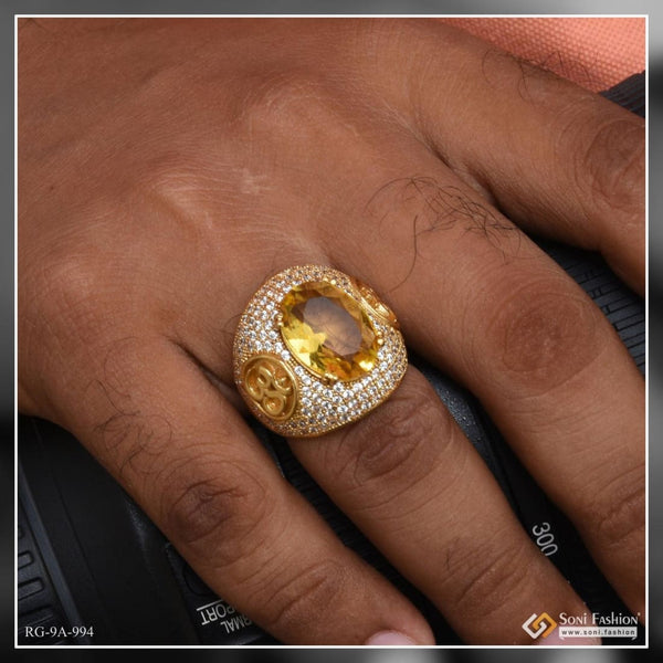 Yellow sapphire and diamond ring on a woman’s hand from Om Yellow Stone collection