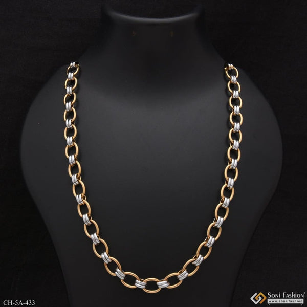 Oval ring into stylish design golden & silver color chain