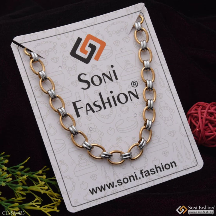 Oval ring into stylish design golden & silver color chain