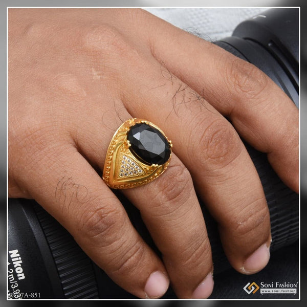 Owal shape black stone with diamond best quality gold plated