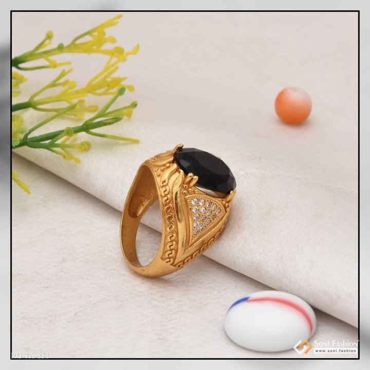 Owal shape black stone with diamond best quality gold plated