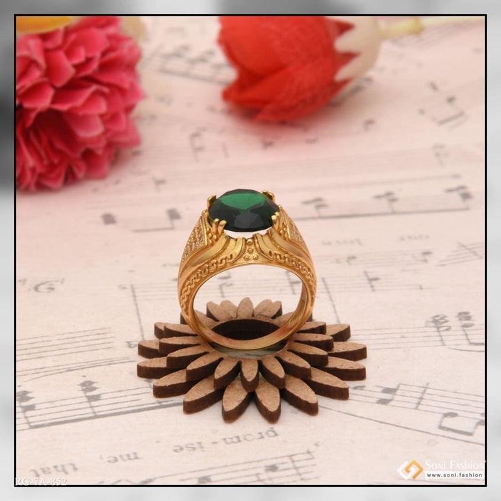 Owal shape green stone with diamond glittering design gold