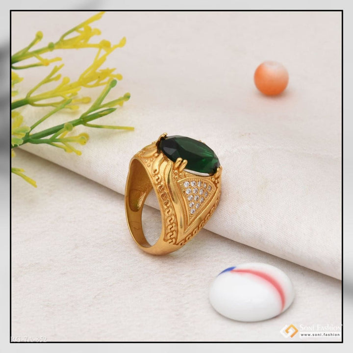 Owal shape green stone with diamond glittering design gold