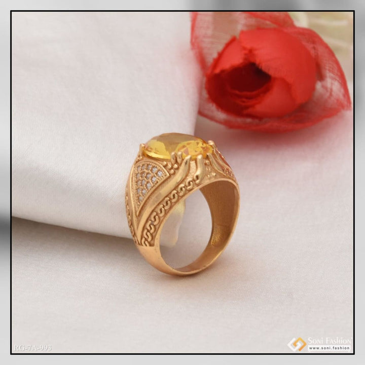 Owal Shape Yellow Stone With Diamond Delicate Design Gold