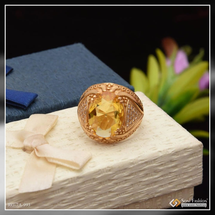 Owal Shape Yellow Stone With Diamond Delicate Design Gold