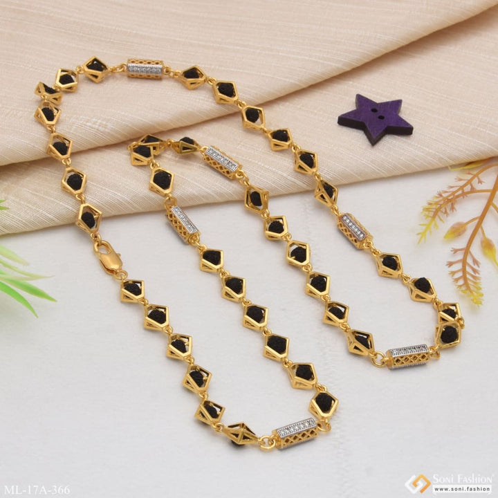 Gold Plated Black Stone Necklace - Popular Design Rudraksha Mala