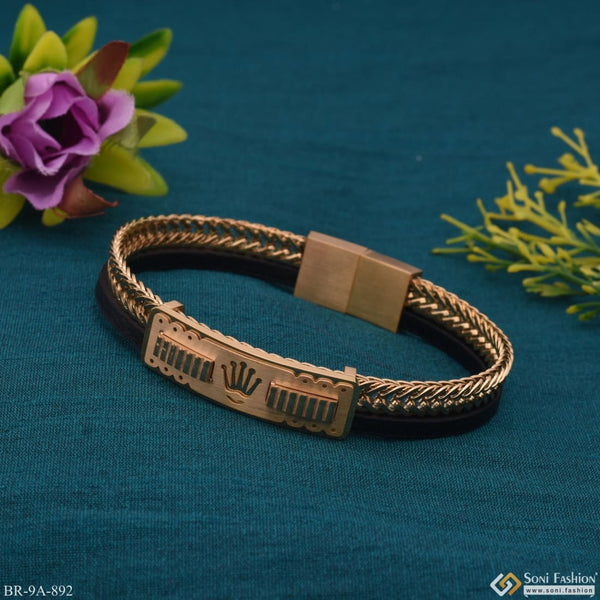 Premium King Pattern with Chain Pattern in Leather Braided Bracelet - Style A892