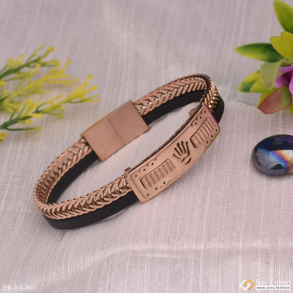 Premium King Pattern Rose Gold Leather Braided Stainless Steel Bracelet