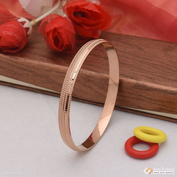 Punjabi Rose Gold Plated Kada With Double Lines Round