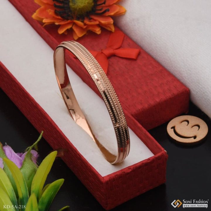 Punjabi Rose Gold Plated Kada With Double Lines Round