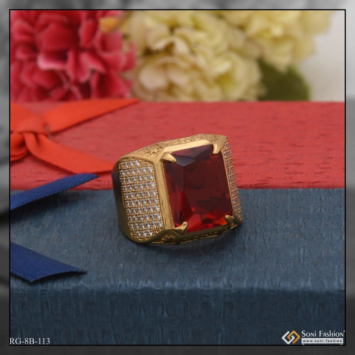 Red Stone With Diamond Best Quality Attractive Design Gold